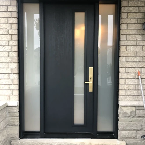 modern style black door with frosted sidelights