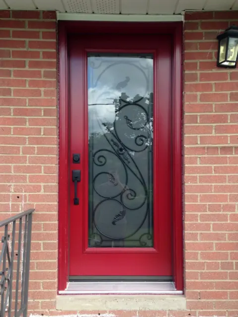 steel-door-installation-replacement-toronto-wrought-iron-red